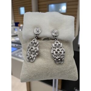 Dangle Earrings Silver Tone Openwork Interwoven Design Vintage Statement Jewelry